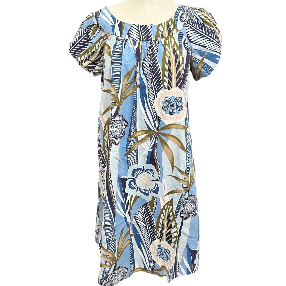 Royal Creations Muumuu Dress Women M Blue Floral Tropical Cotton Made in Hawaii